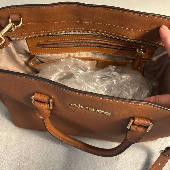 Michael Kors Brown Saffiano Leather Satchel Tote Shoulder Crossbody Bag Laptop w - Picture 8 of 12